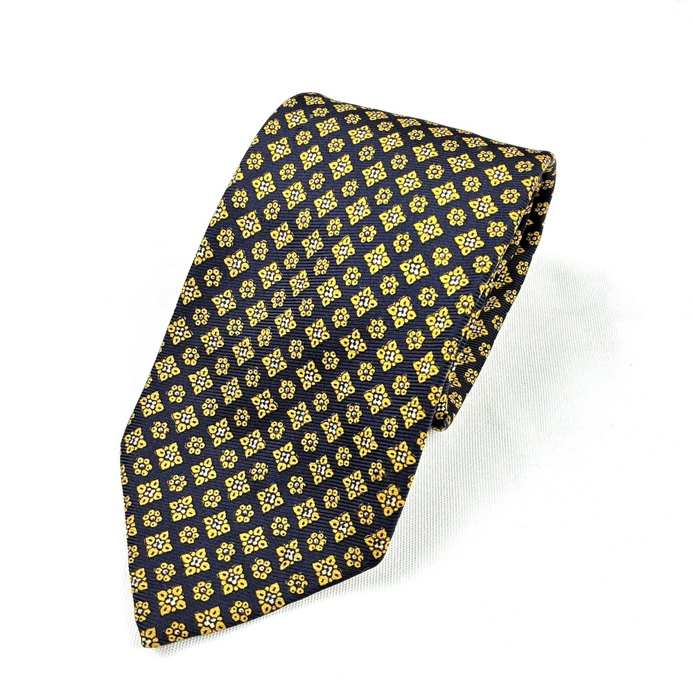 Polo Ralph Lauren Silk Tie Yellow Medallion Hand Blocked England 70s VTG
